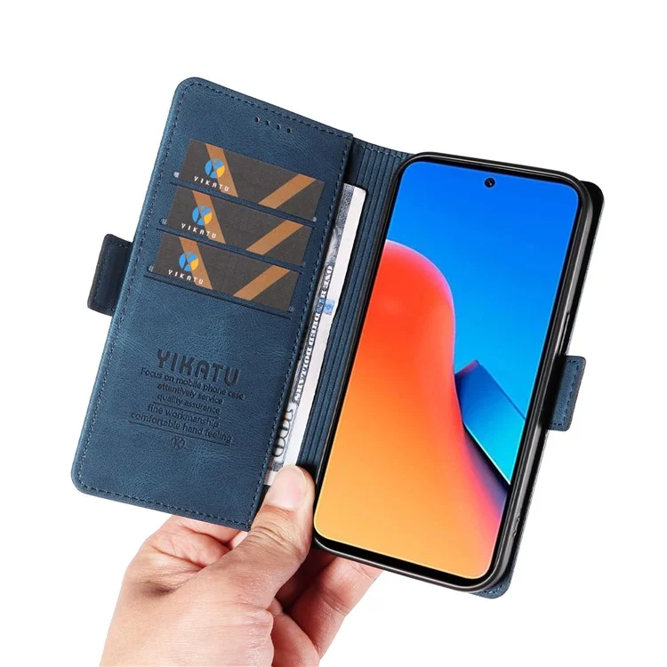 YIKATU YK-005 für Xiaomi Redmi 12 4G PU-Leder Flip-Handyhülle Skin-touch Geldbörse Ständer Cover - Blau