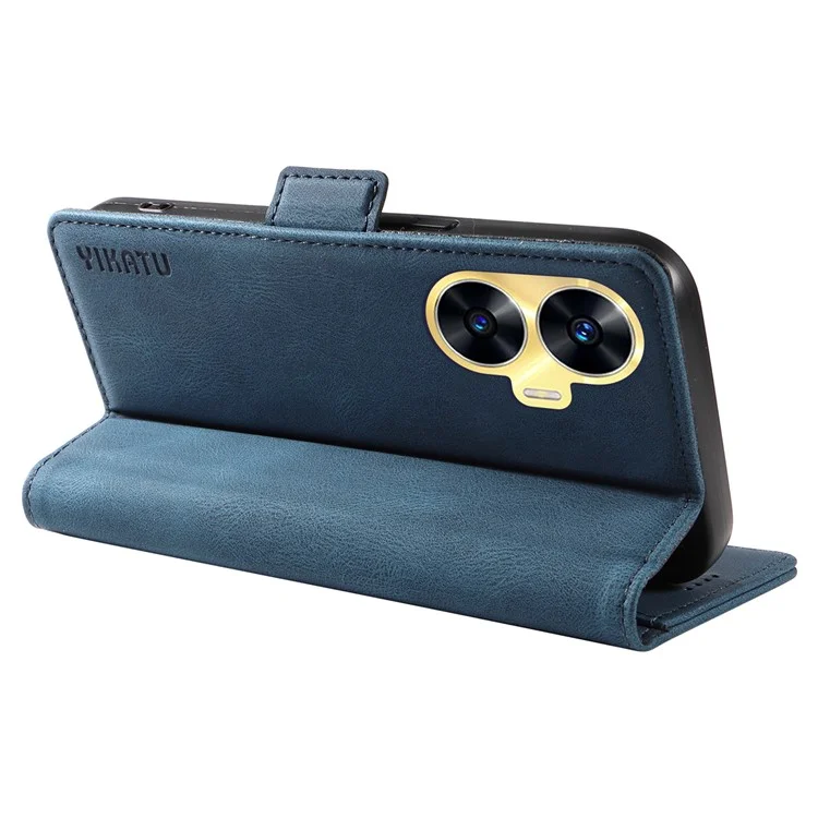YIKATU YK-005 For Realme C55 4G PU Leather Wallet Case Stand Protective Skin-Touch Phone Cover - Blue