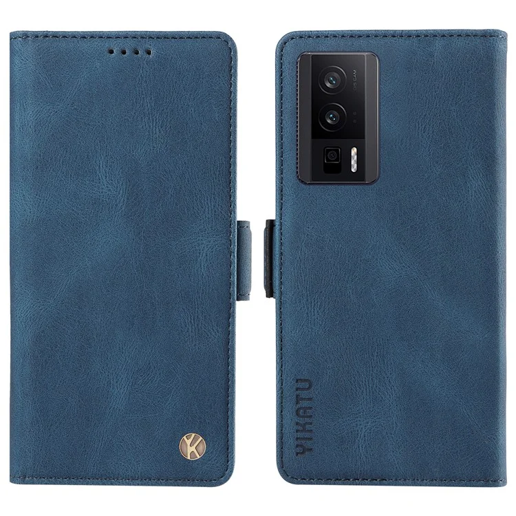 YIKATU YK-005 Étui en cuir PU pour Xiaomi Redmi K60 5G / K60 Pro 5G / Poco F5 Pro 5G, Housse de téléphone avec stand de portefeuille au toucher peau - Bleu
