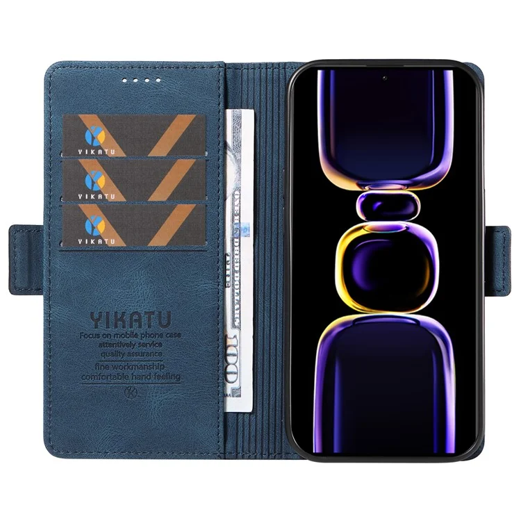 YIKATU YK-005 Étui en cuir PU pour Xiaomi Redmi K60 5G / K60 Pro 5G / Poco F5 Pro 5G, Housse de téléphone avec stand de portefeuille au toucher peau - Bleu
