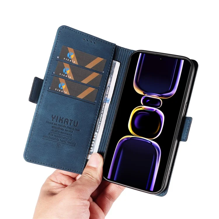 YIKATU YK-005 Étui en cuir PU pour Xiaomi Redmi K60 5G / K60 Pro 5G / Poco F5 Pro 5G, Housse de téléphone avec stand de portefeuille au toucher peau - Bleu