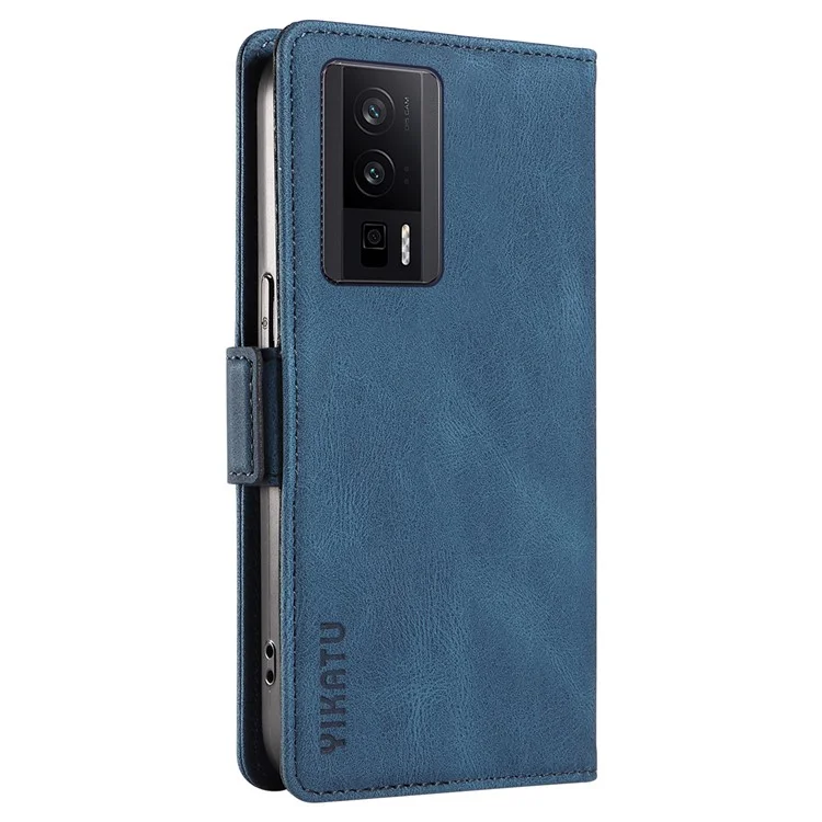 YIKATU YK-005 Étui en cuir PU pour Xiaomi Redmi K60 5G / K60 Pro 5G / Poco F5 Pro 5G, Housse de téléphone avec stand de portefeuille au toucher peau - Bleu