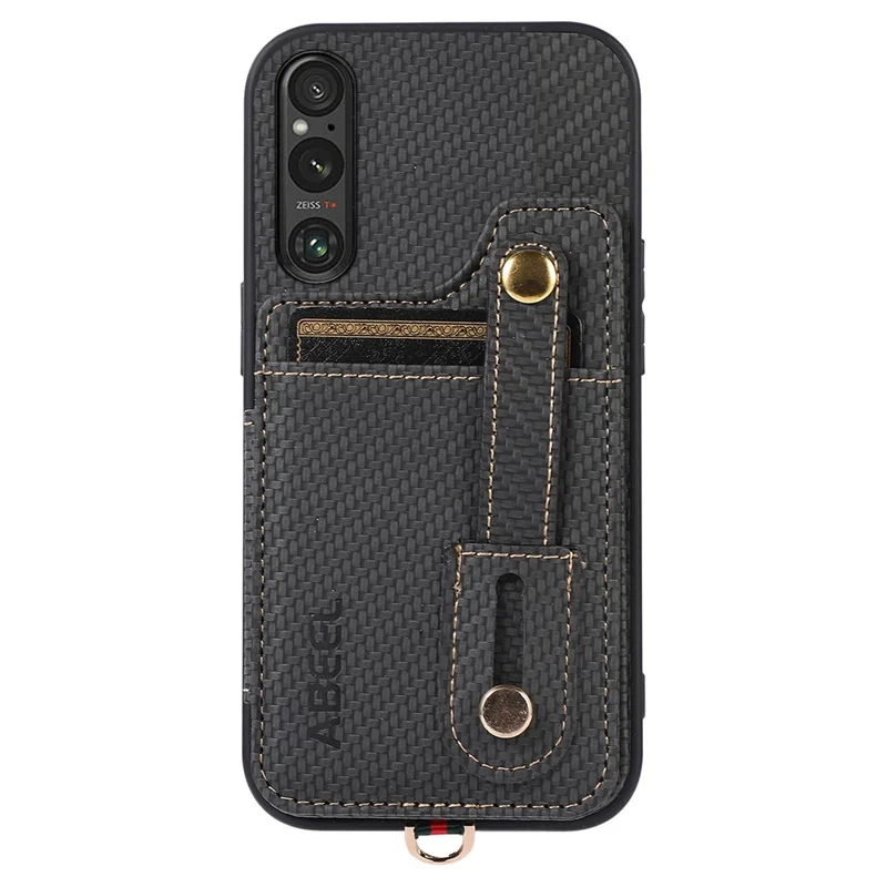 ABEEL Style 01 Horizontal Kickstand Case for Sony Xperia 1 V RFID Blocking Carbon Fiber Texture PU+TPU Phone Cover with Card Slot - Black