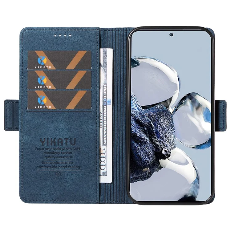 YIKATU YK-005 Wallet Phone Case for Xiaomi 12T 5G / 12T Pro 5G / Redmi K50 Ultra , Skin-touch PU Leather Stand Cover - Blue