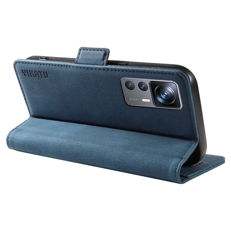 YIKATU YK-005 Wallet Phone Case for Xiaomi 12T 5G / 12T Pro 5G / Redmi K50 Ultra , Skin-touch PU Leather Stand Cover - Blue