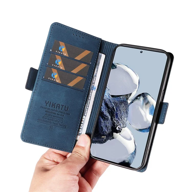 YIKATU YK-005 Wallet Phone Case for Xiaomi 12T 5G / 12T Pro 5G / Redmi K50 Ultra , Skin-touch PU Leather Stand Cover - Blue
