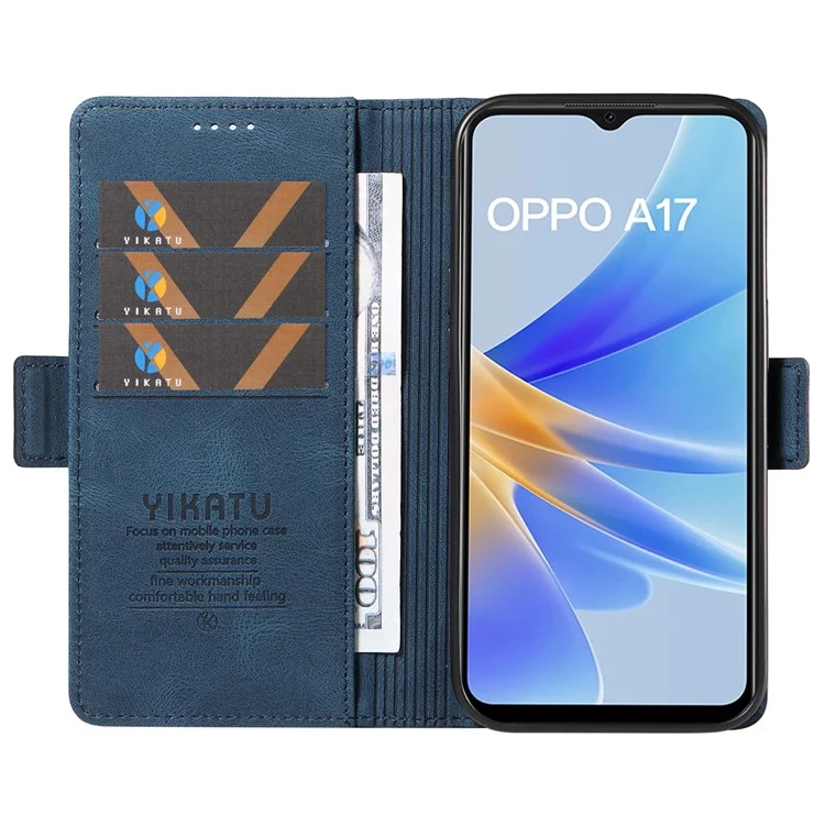YIKATU YK-005 для Oppo A17 4G PU кожаный чехол-кошелек с кожаной поверхностью - Синий