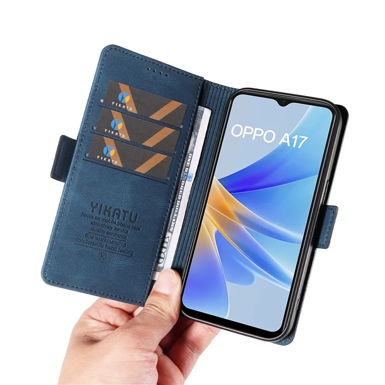 YIKATU YK-005 для Oppo A17 4G PU кожаный чехол-кошелек с кожаной поверхностью - Синий