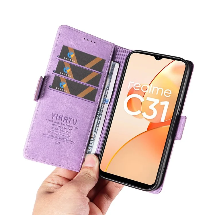 Étui portefeuille YIKATU YK-005 en cuir PU pour Realme C31 - Peau de contact Flip Stand Cover - Violet