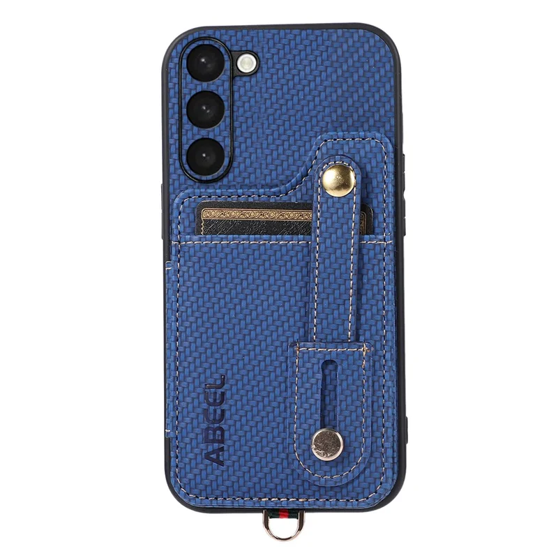 ABEEL Style 01 RFID Blocking Shockproof Case for Samsung Galaxy S23 Kickstand Carbon Fiber Texture PU+TPU Phone Cover - Blue