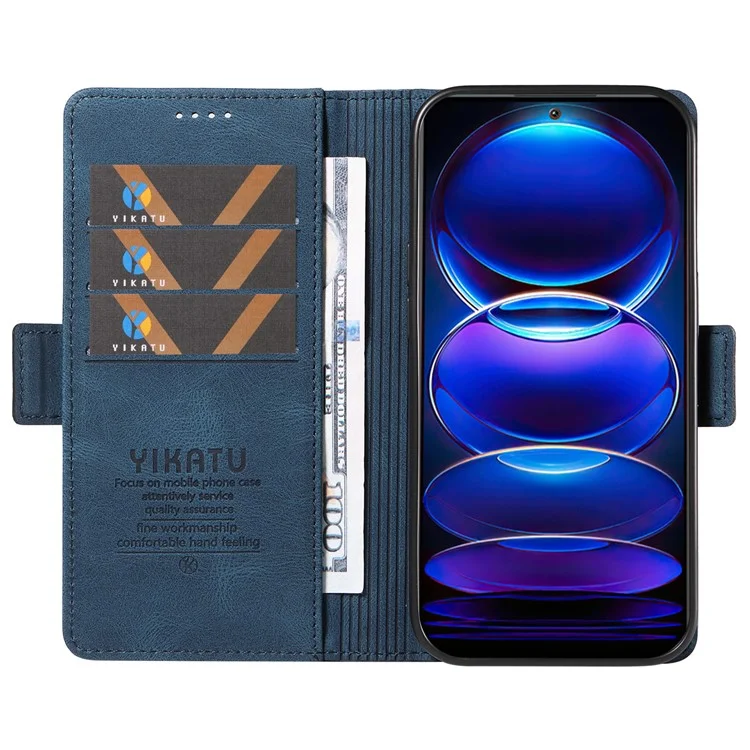 Carteira de Couro PU YIKATU YK-005 para Xiaomi Redmi Note 12 5G (China) / (Índia) / (Global) / Poco X5 5G, Capa de Celular com Suporte - Azul