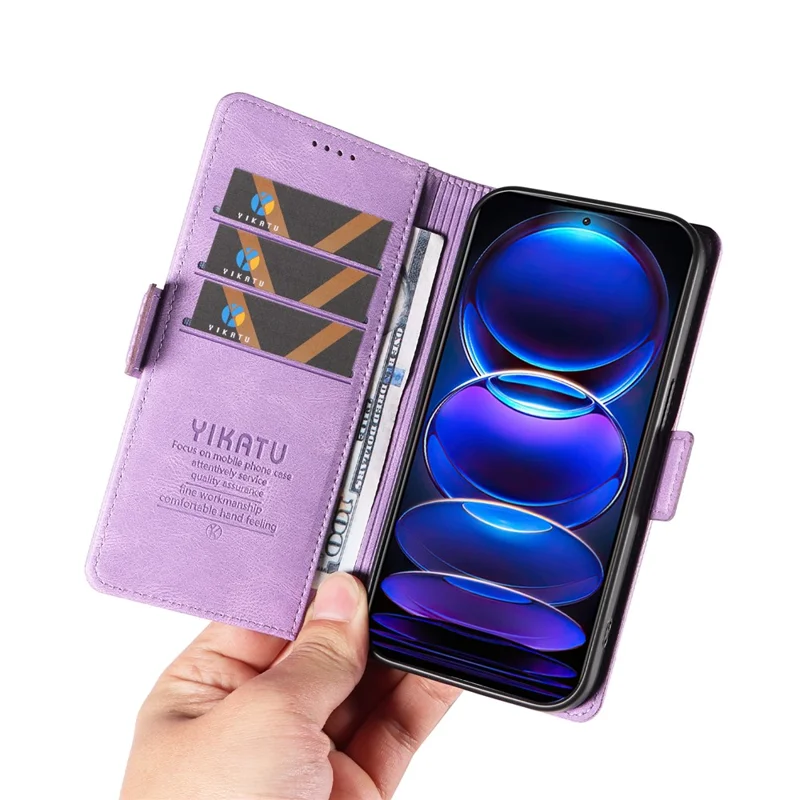 YIKATU YK-005 Flip Wallet Case for Xiaomi Redmi Note 12 Pro 5G / Note 12 Pro Speed 5G / Poco X5 5G , Skin-touch PU Leather Stand Phone Cover - Purple