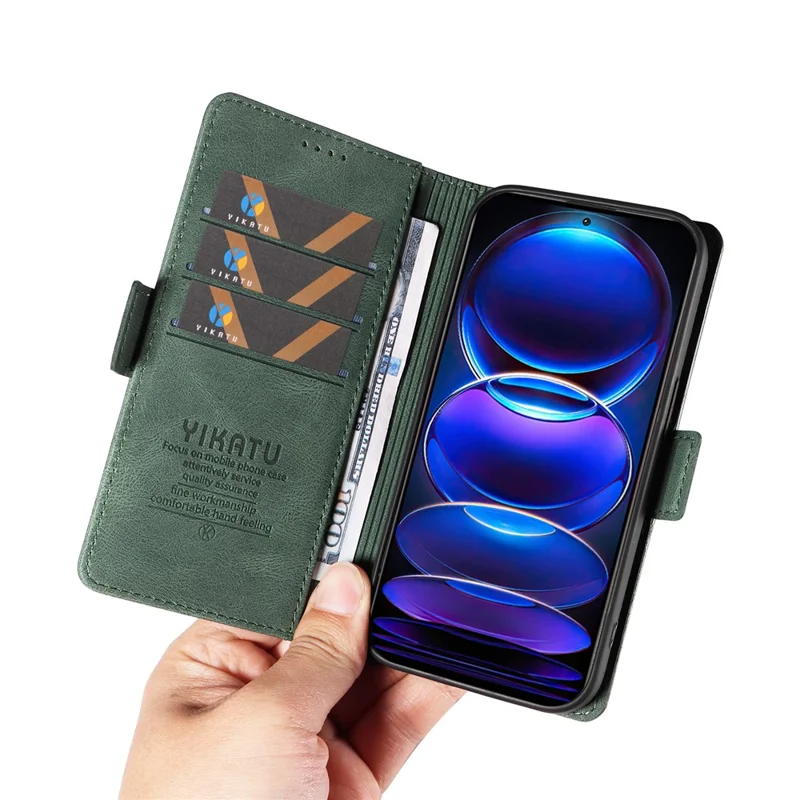 Caso de carteira dobrável YIKATU YK-005 para Xiaomi Redmi Note 12 Pro 5G / Note 12 Pro Speed 5G / Poco X5 5G, capa de telefone de couro PU com toque de pele - Verde