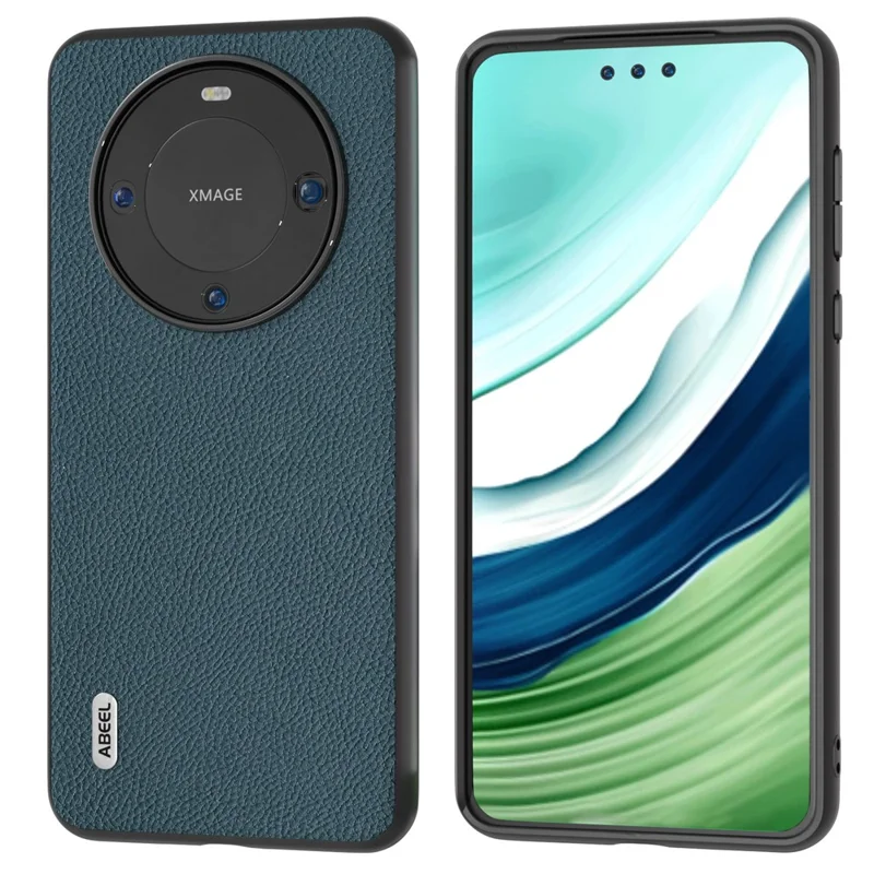 ABEEL Для Huawei Mate 60 Pro Изящный чехол из телячьей кожи с текстурой Litchi Phone Case Cowhide Leather+PC+TPU - Зеленый