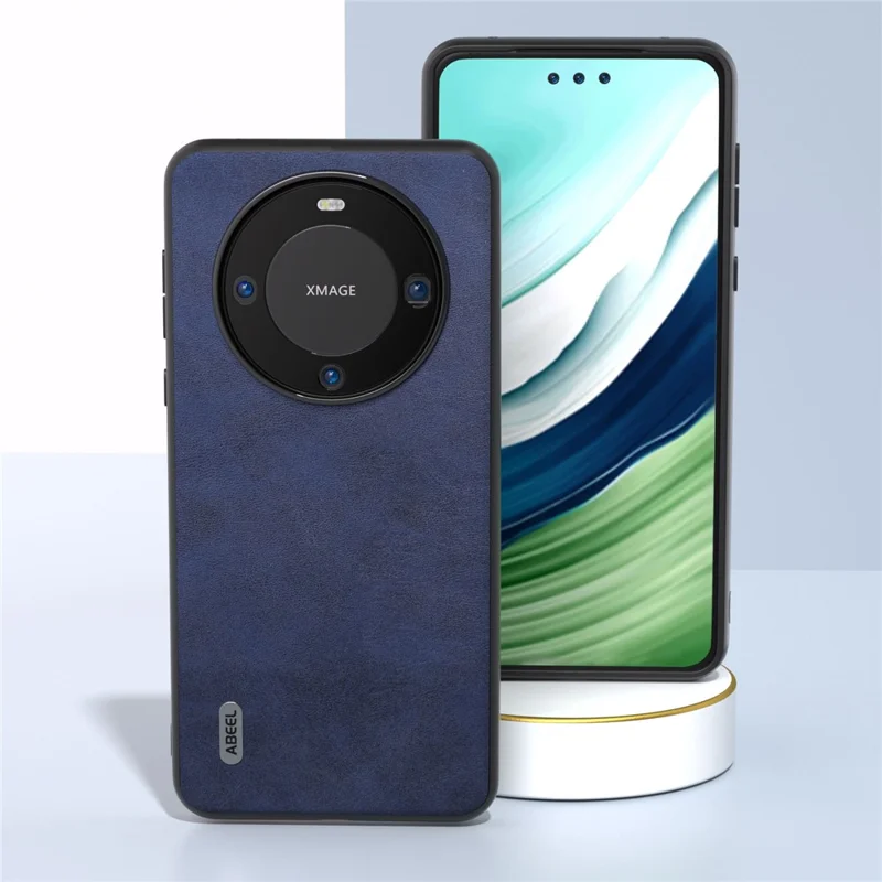 ABEEL Für Huawei Mate 60 Pro Slim-Fit Cowhide Texture Cover PU Leder+TPU+PC Handyhülle - Blau