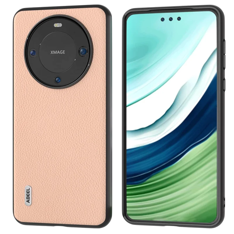 ABEEL Для телефона Huawei Mate 60 Fine Litchi Texture Anti-fall Phone Case Cowhide Leather Coated PC+TPU Cover - Pink