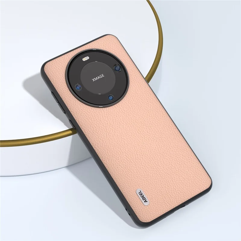ABEEL Для телефона Huawei Mate 60 Fine Litchi Texture Anti-fall Phone Case Cowhide Leather Coated PC+TPU Cover - Pink
