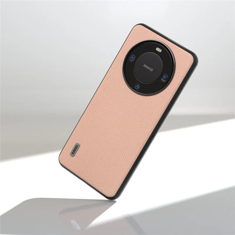 ABEEL Для телефона Huawei Mate 60 Fine Litchi Texture Anti-fall Phone Case Cowhide Leather Coated PC+TPU Cover - Pink