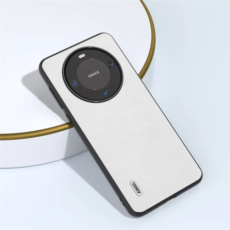 ABEEL Phone Case for Huawei Mate 60 , Slim-Fit Phone Shell Litchi Texture PU Leather + PC Cover - White