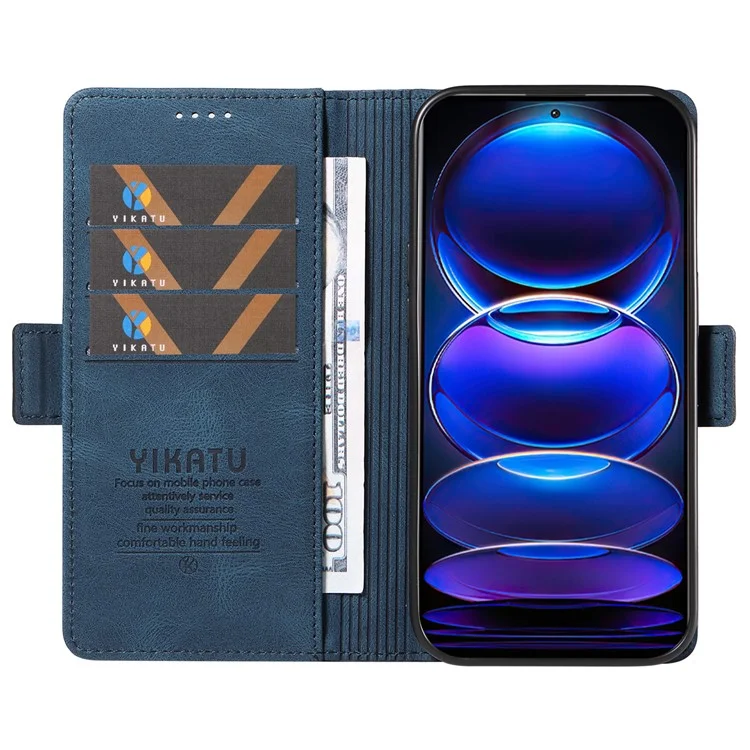 YIKATU YK-005 Para Xiaomi Redmi Note 12 Pro+ 5G Capa de Telefone Pele-toque Capa de Carteira de Couro PU - Azul