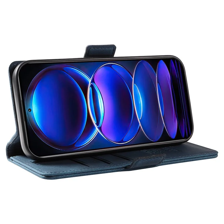 YIKATU YK-005 Para Xiaomi Redmi Note 12 Pro+ 5G Capa de Telefone Pele-toque Capa de Carteira de Couro PU - Azul