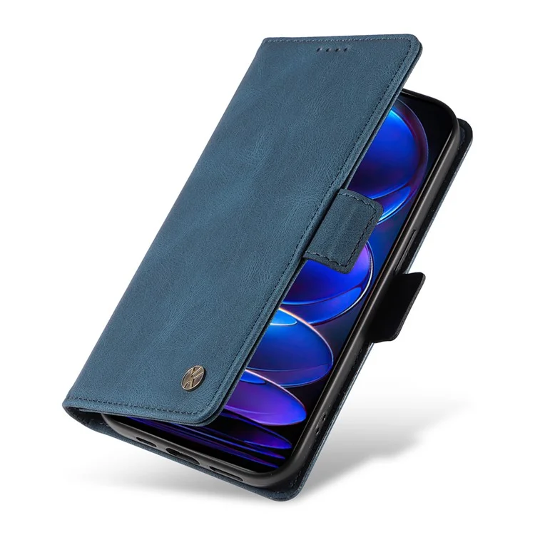 YIKATU YK-005 Para Xiaomi Redmi Note 12 Pro+ 5G Capa de Telefone Pele-toque Capa de Carteira de Couro PU - Azul