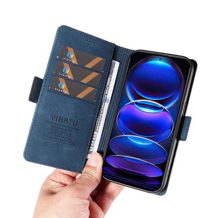 YIKATU YK-005 Para Xiaomi Redmi Note 12 Pro+ 5G Capa de Telefone Pele-toque Capa de Carteira de Couro PU - Azul