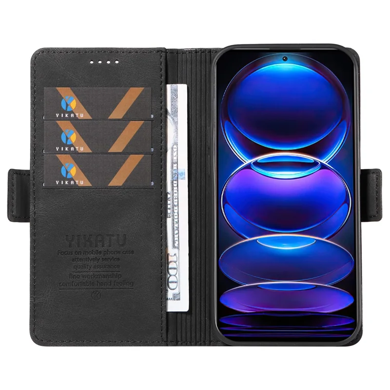 YIKATU YK-005 For Xiaomi Redmi Note 12 Pro+ 5G Phone Cover Skin-touch PU Leather Wallet Case - Black