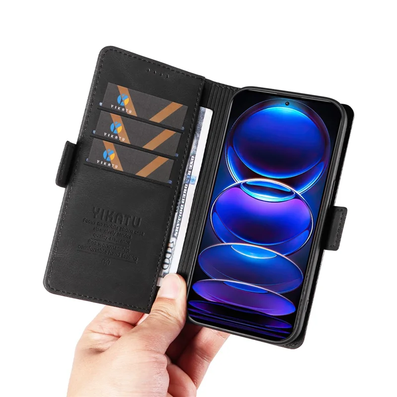 YIKATU YK-005 For Xiaomi Redmi Note 12 Pro+ 5G Phone Cover Skin-touch PU Leather Wallet Case - Black
