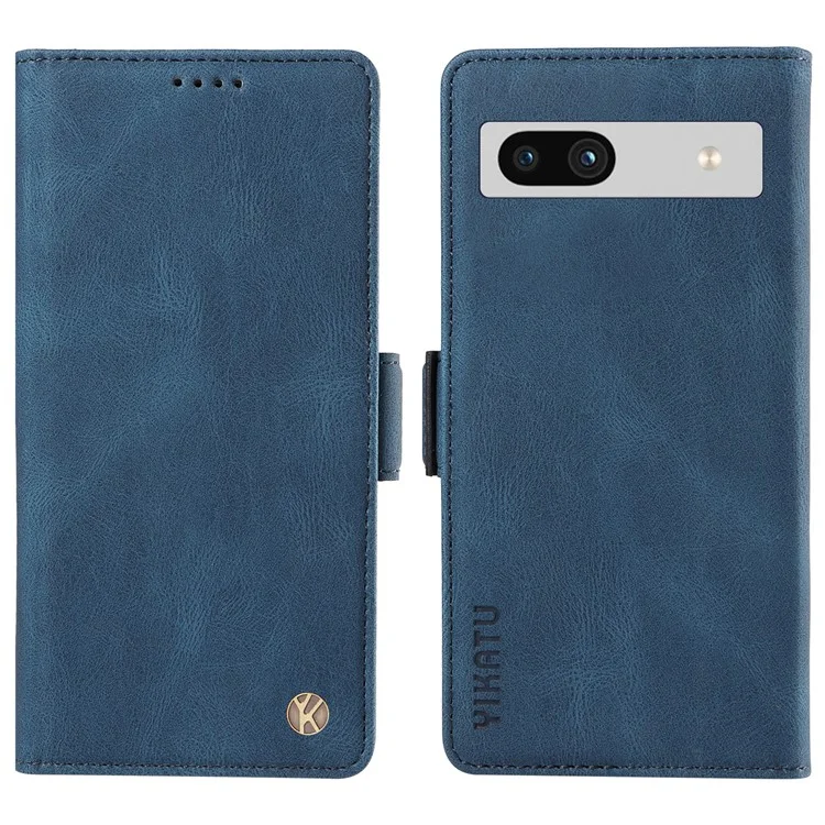 YIKATU YK-005 per Google Pixel 7a Stand Shell Skin-touch Phone Cover PU Leather Wallet Case - Blu