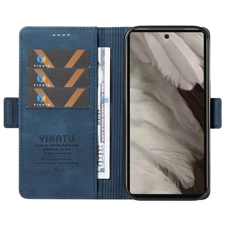 YIKATU YK-005 per Google Pixel 7a Stand Shell Skin-touch Phone Cover PU Leather Wallet Case - Blu