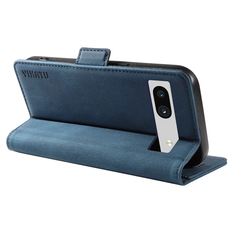 YIKATU YK-005 per Google Pixel 7a Stand Shell Skin-touch Phone Cover PU Leather Wallet Case - Blu