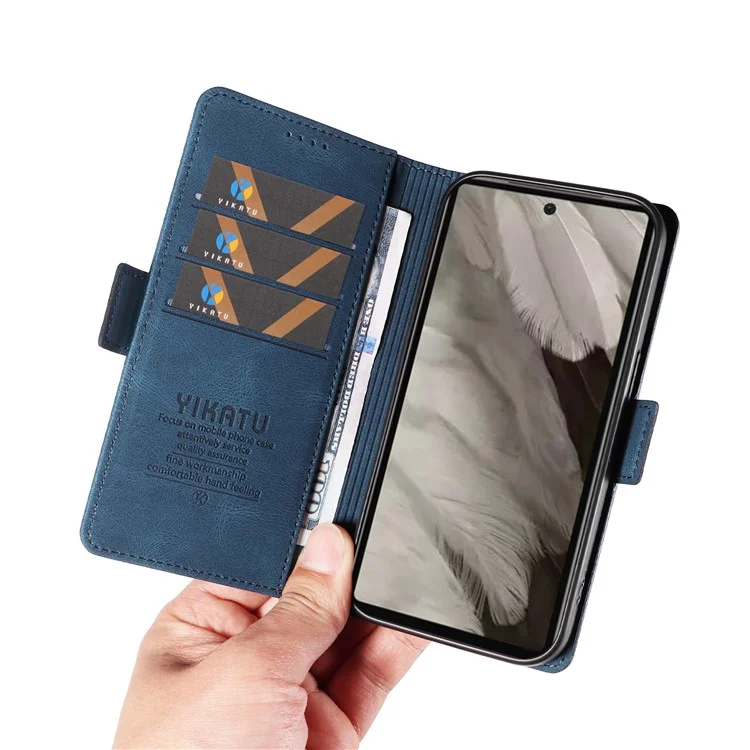 YIKATU YK-005 per Google Pixel 7a Stand Shell Skin-touch Phone Cover PU Leather Wallet Case - Blu