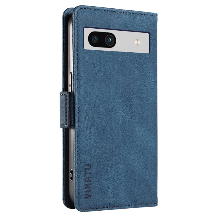 YIKATU YK-005 per Google Pixel 7a Stand Shell Skin-touch Phone Cover PU Leather Wallet Case - Blu