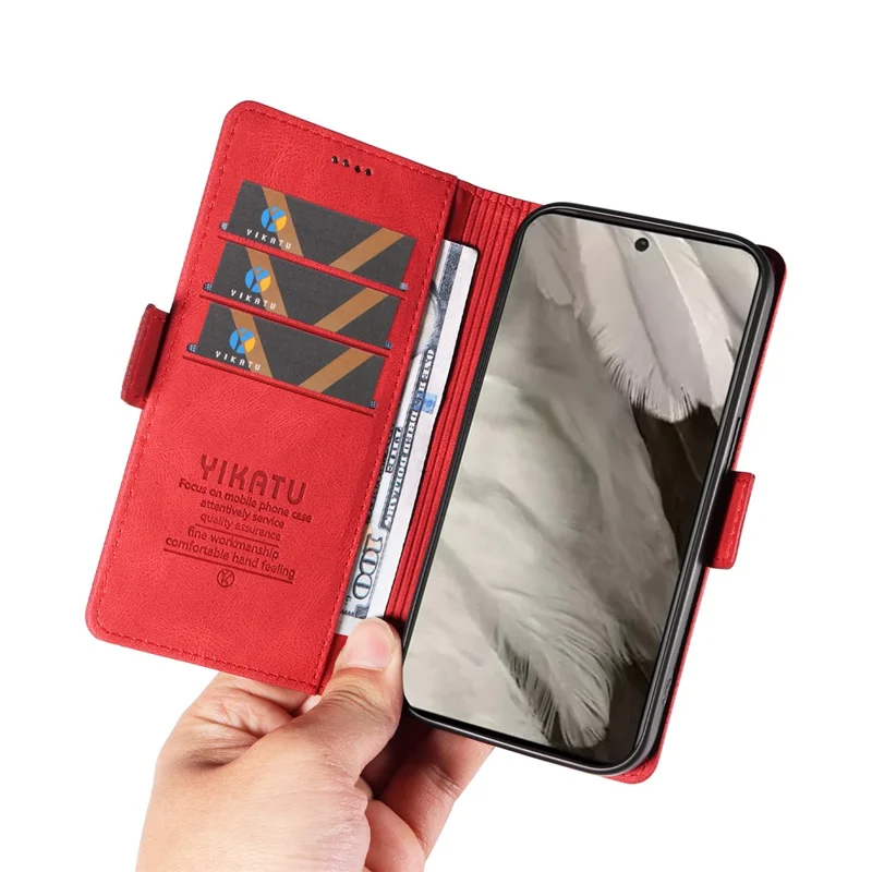 YIKATU YK-005 For Google Pixel 8 PU Leather Wallet Case Stand Shell Skin-touch Phone Cover - Red