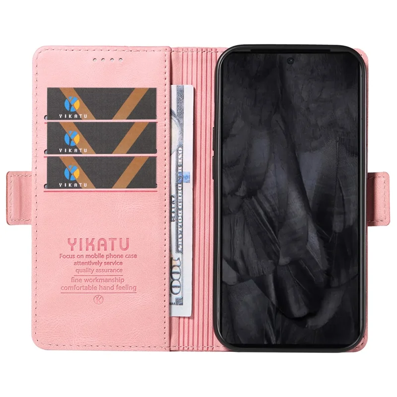 YIKATU YK-005 Leather Phone Case for Google Pixel 8 Pro , Skin-touch Wallet Stand Cover - Pink