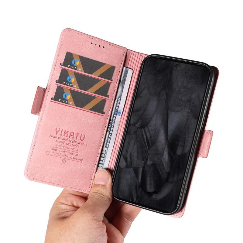 YIKATU YK-005 Leather Phone Case for Google Pixel 8 Pro , Skin-touch Wallet Stand Cover - Pink