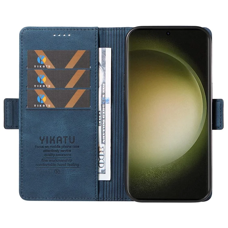 YIKATU YK-005 Étui portefeuille en cuir pour téléphone Samsung Galaxy S23 Ultra - Bleu