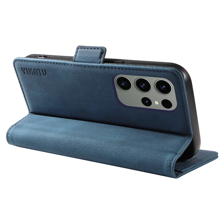 YIKATU YK-005 Étui portefeuille en cuir pour téléphone Samsung Galaxy S23 Ultra - Bleu