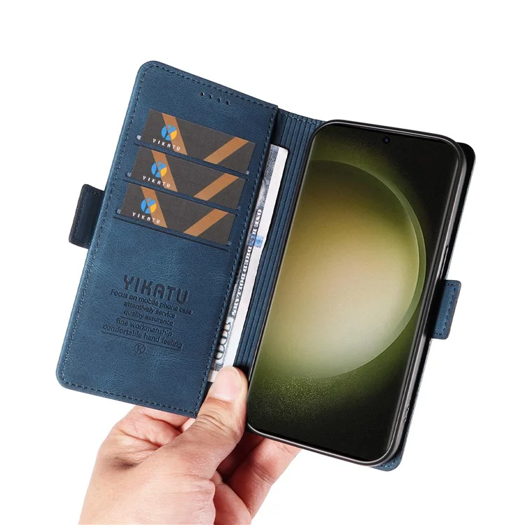 YIKATU YK-005 Étui portefeuille en cuir pour téléphone Samsung Galaxy S23 Ultra - Bleu