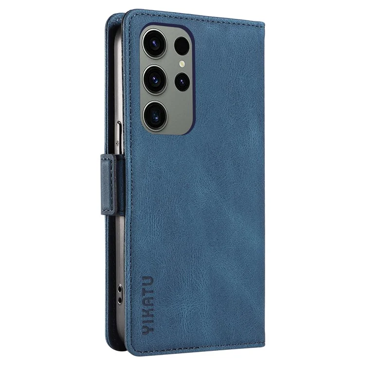 YIKATU YK-005 Étui portefeuille en cuir pour téléphone Samsung Galaxy S23 Ultra - Bleu