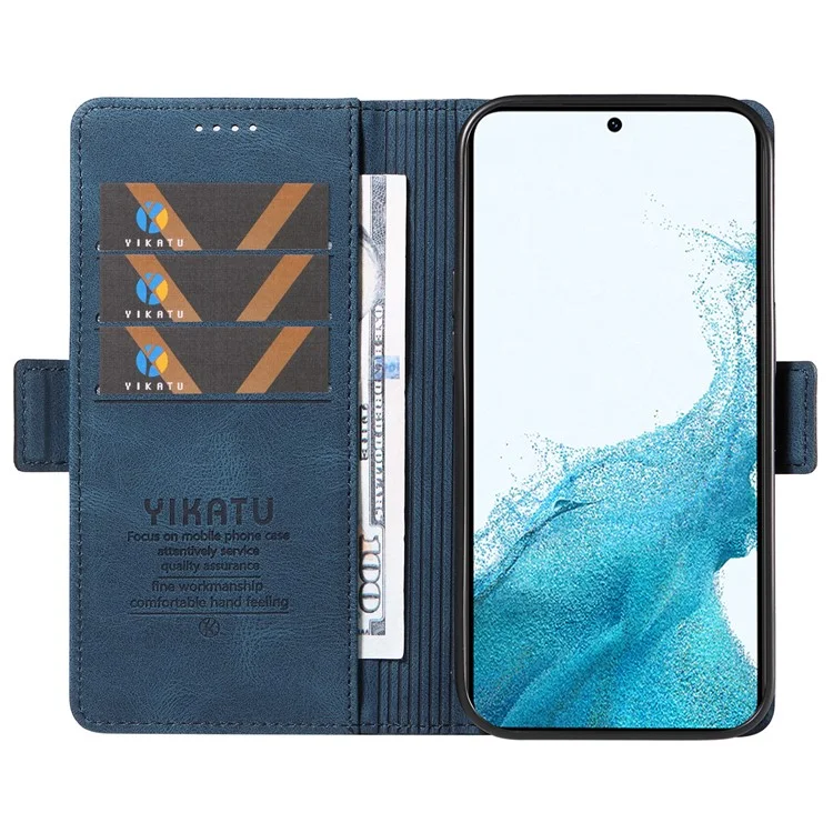 YIKATU YK-005 für Samsung Galaxy S21 FE 5G Stand Wallet Case Skin-touch Leder Handyhülle - Blau