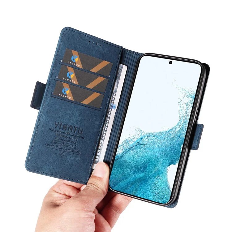 YIKATU YK-005 für Samsung Galaxy S21 FE 5G Stand Wallet Case Skin-touch Leder Handyhülle - Blau