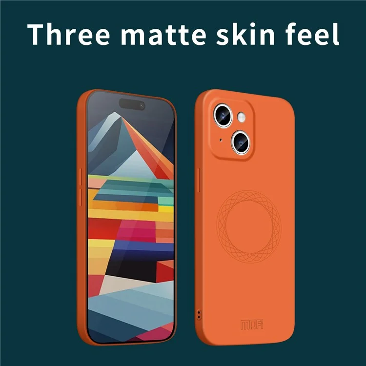 MOFI JK Qin Series Ring Pattern Printed Shockproof Case for iPhone 15 Matte Skin-Touch Acrylic+TPU Phone Cover - Orange