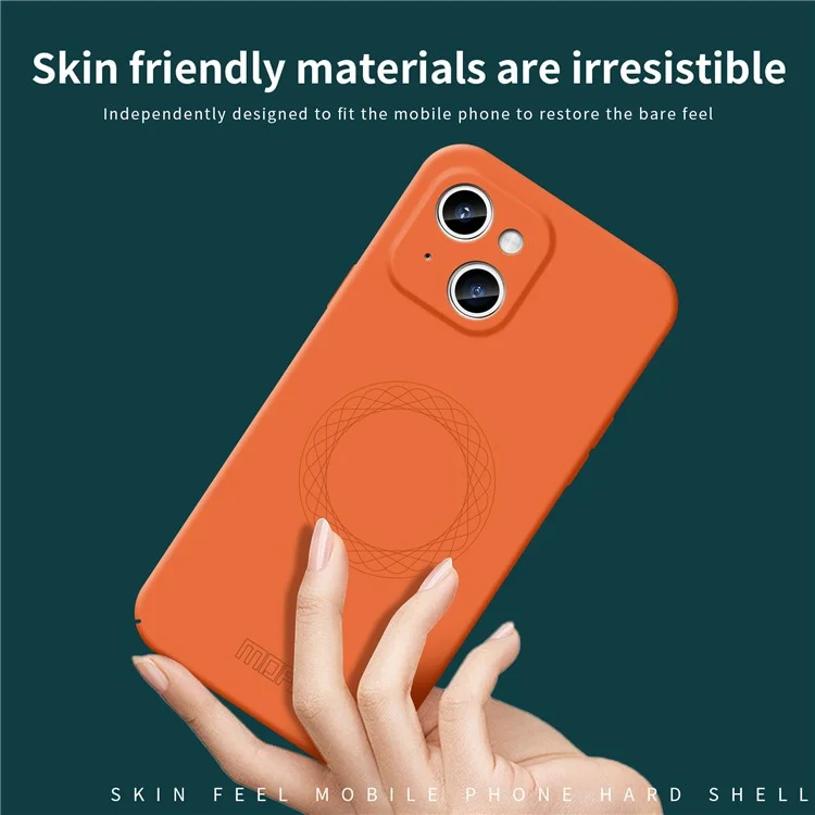 MOFI JK Qin Series Ring Pattern Printed Shockproof Case for iPhone 15 Matte Skin-Touch Acrylic+TPU Phone Cover - Orange