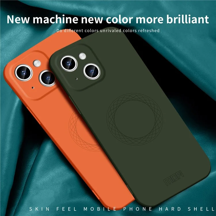 MOFI JK Qin Series Ring Pattern Printed Shockproof Case for iPhone 15 Matte Skin-Touch Acrylic+TPU Phone Cover - Orange