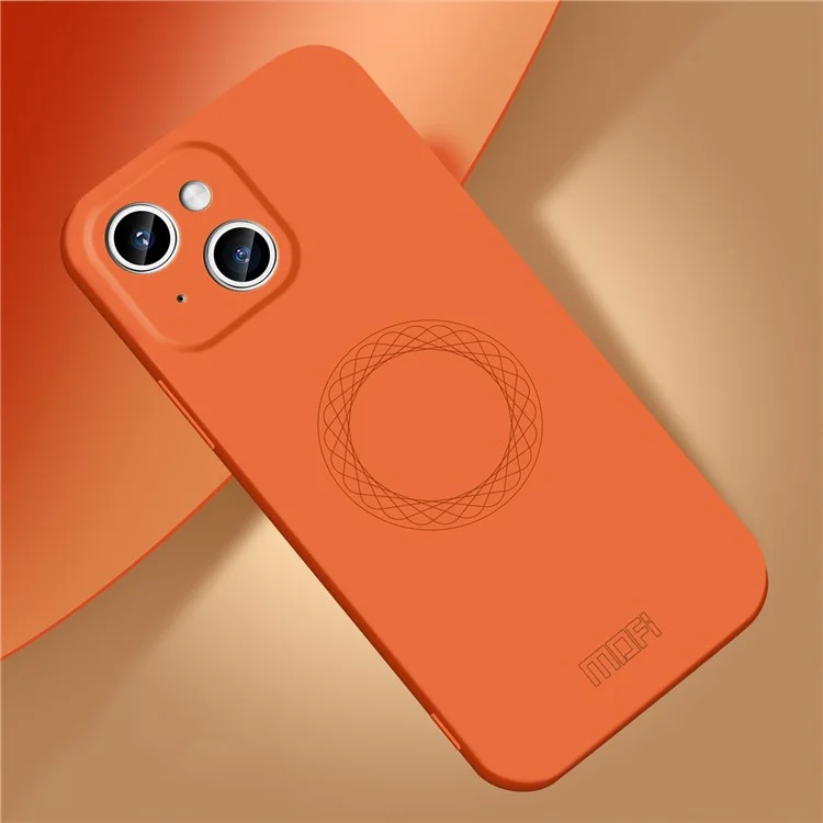 MOFI JK Qin Series Ring Pattern Printed Shockproof Case for iPhone 15 Matte Skin-Touch Acrylic+TPU Phone Cover - Orange