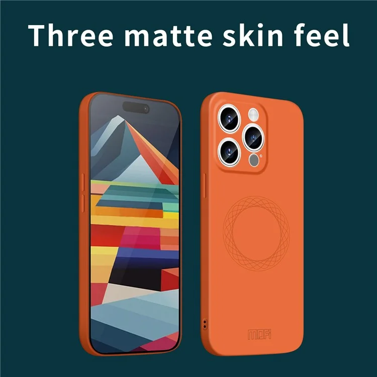 MOFI JK Qin Series Ring Pattern Printing Acrylic+TPU Case for iPhone 15 Pro Skin-Touch Matte Protective Phone Cover - Orange