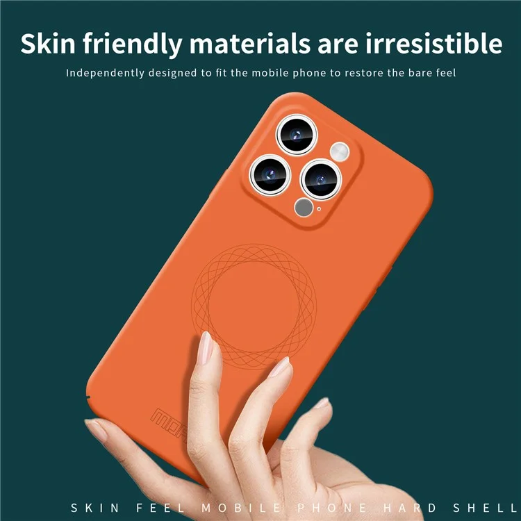 MOFI JK Qin Series Ring Pattern Printing Acrylic+TPU Case for iPhone 15 Pro Skin-Touch Matte Protective Phone Cover - Orange
