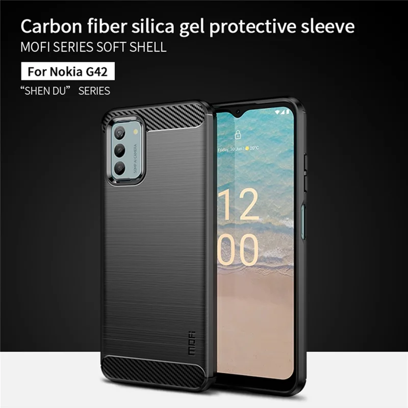 MOFI JK TPU Series-1 Brushed TPU Case для Nokia G42, чехол для мобильного телефона с текстурой углеродного волокна - красный
